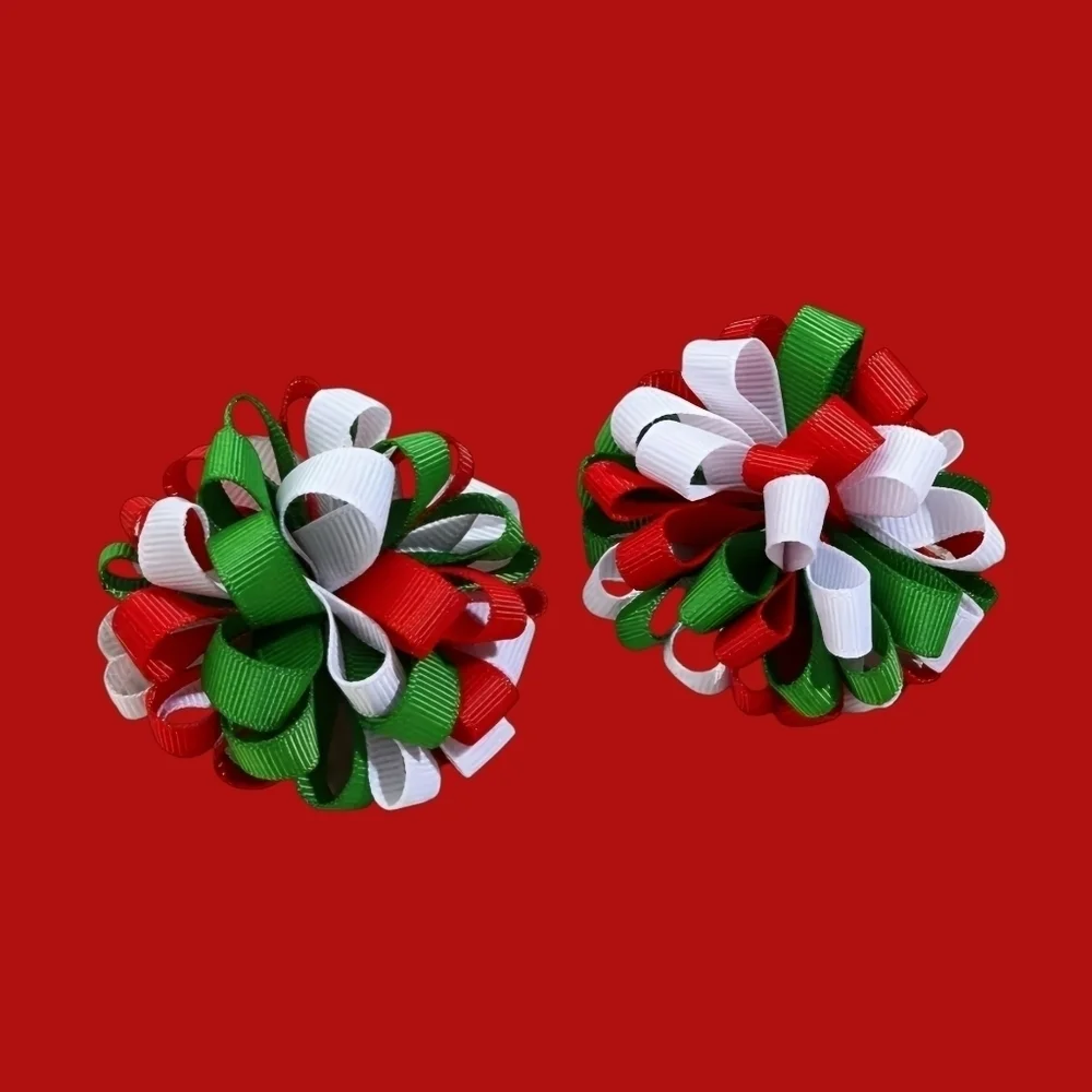 SET OF 2 Christmas Hair Bow Clips.